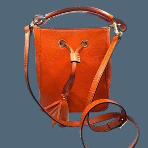 Davina Firenze Orange Leather Crossbody Bucket Bag, Top Handle